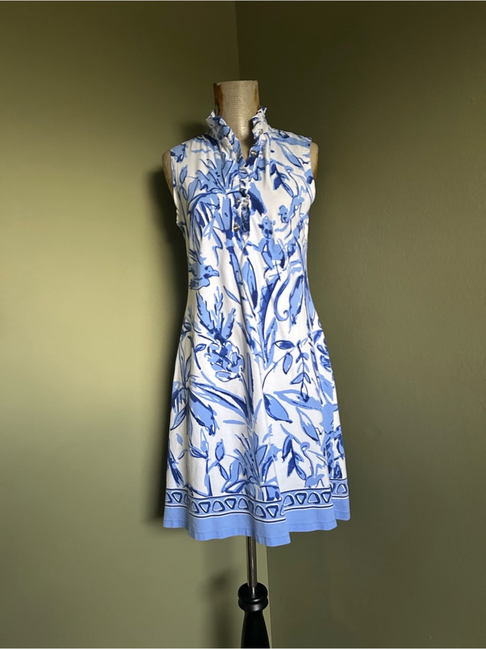 Barbara Erickson Sleeveless Blue & White Floral Shift Dress Sz S - Picture 5 of 7